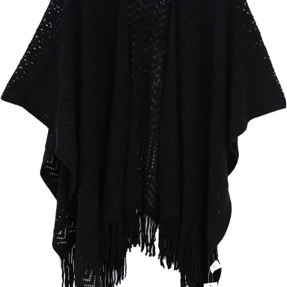 Accessories - Knit Shawl Wrap for Women - Soul Young Ladies Fringe Knitted Poncho Cardigan Cap